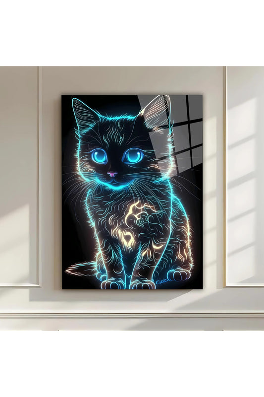 Neon Glow Cam Tablo – Parlayan Kedi Figürü (Yüksek Çözünürlük)