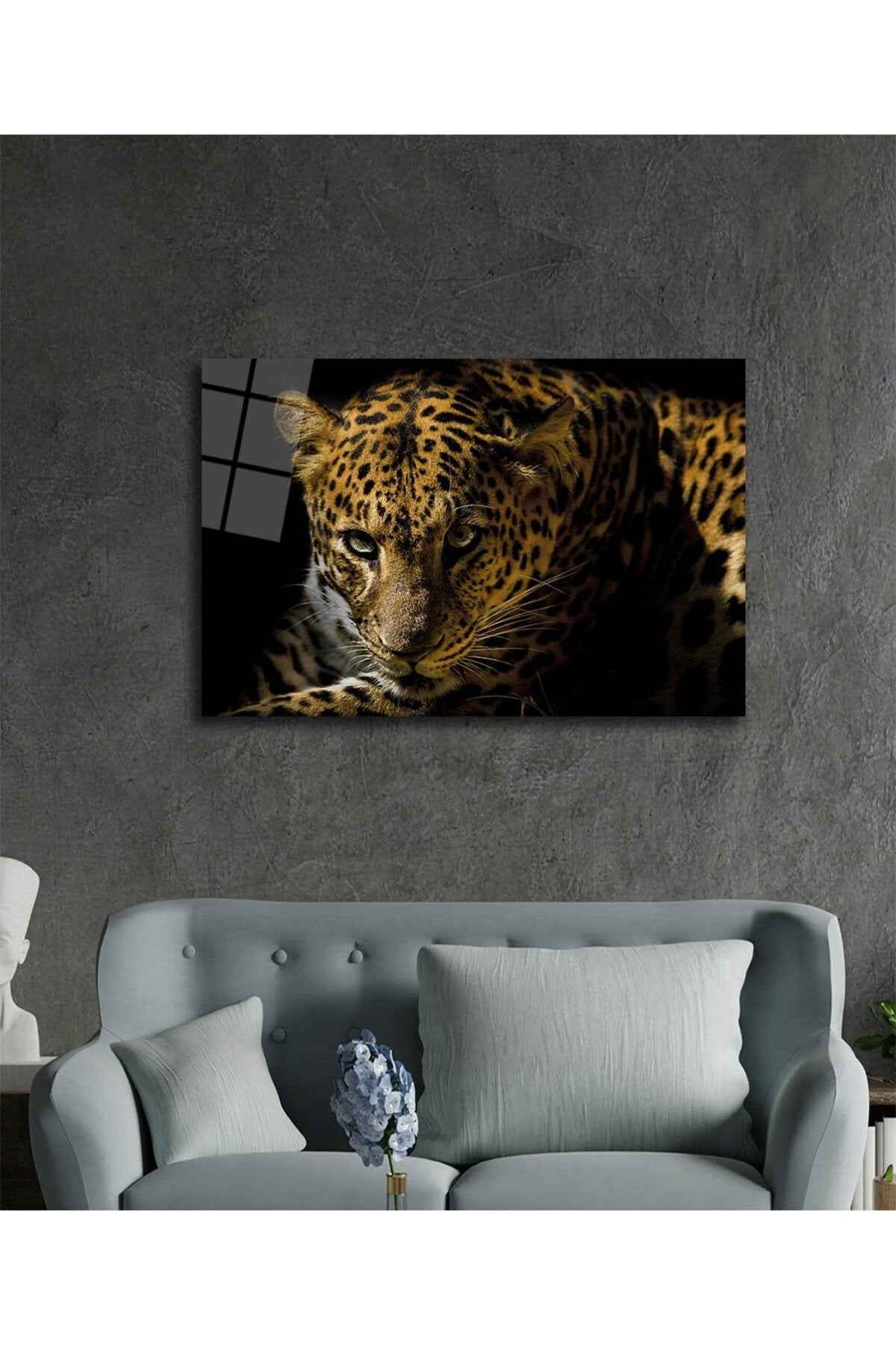 Leopar Hayvan Portresi Cam Tablo, Vahşi Doğa Manzarası, Ev Ofis Duvar Dekoru, Hediyelik Temperli Cam