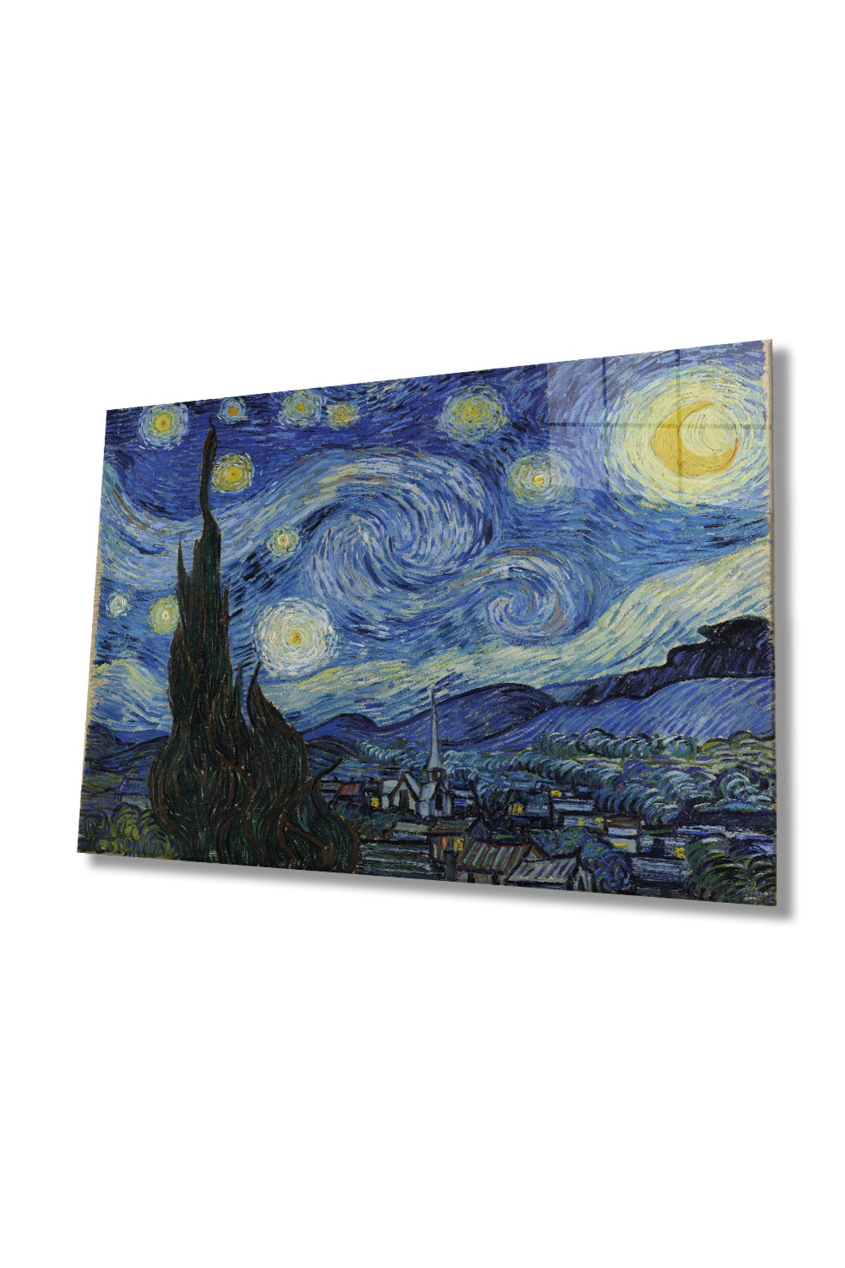 Vincent Van Gogh Yıldızlı Gece Starry Night Sanat Cam Tablo, Ev Ofis Duvar Dekoru Hediyelik Temperli