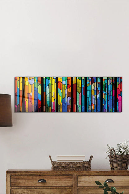 Rengarenk Vitray Görünümlü Panoramik Cam Tablo, Modern Şık Ev Ofis Duvar Dekoru, Hediyelik Temperli