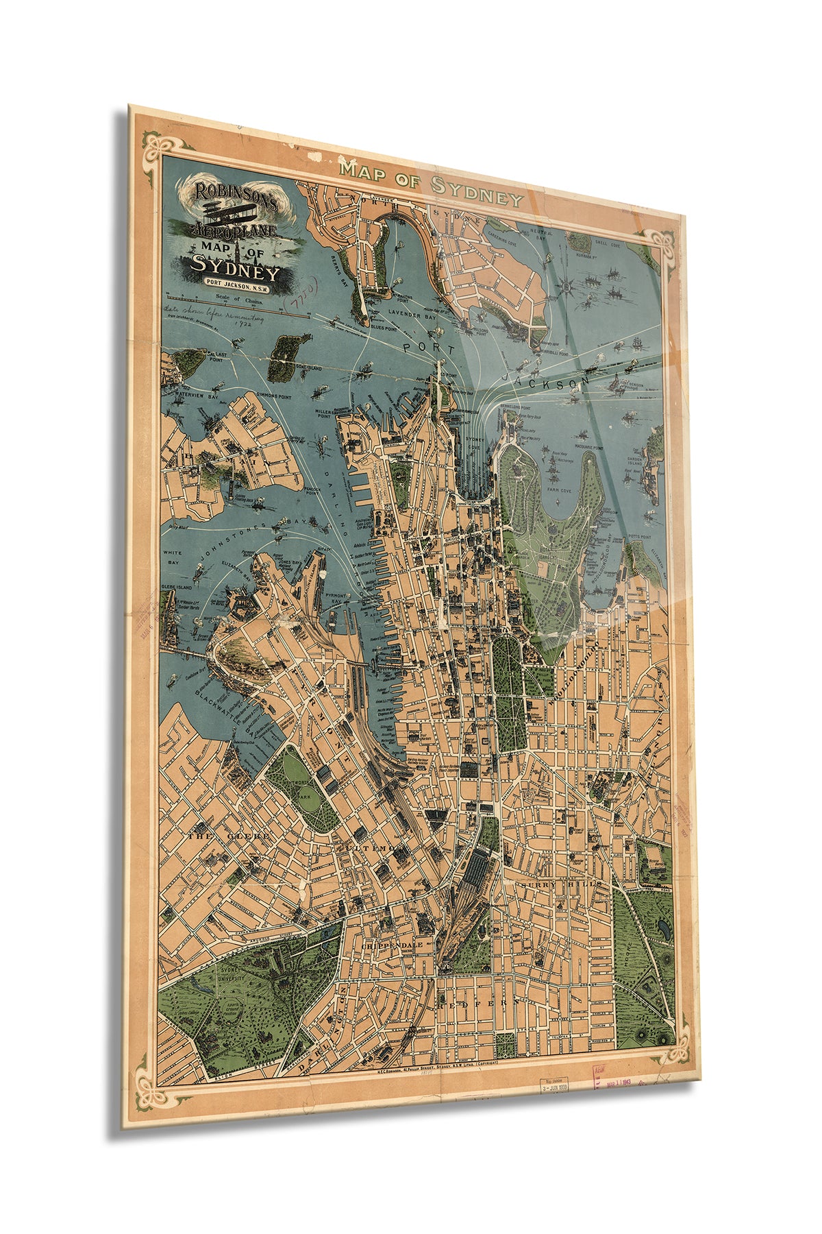 Retro Sidney Haritası Dikey Cam Tablo, Ev ve Ofis Duvar Dekoru, Lüks Hediyelik, Kırılmaz Çizilmez