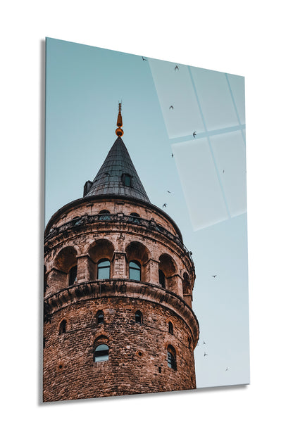 Galata Kulesi İstanbul Dikey Cam Tablo, Ev ve Ofis Duvar Dekoru, Lüks Hediyelik, Kırılmaz Çizilmez