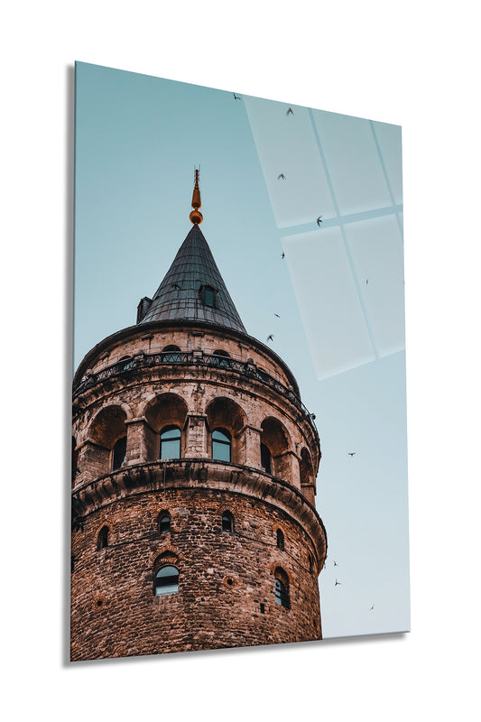 Galata Kulesi İstanbul Dikey Cam Tablo, Ev ve Ofis Duvar Dekoru, Lüks Hediyelik, Kırılmaz Çizilmez