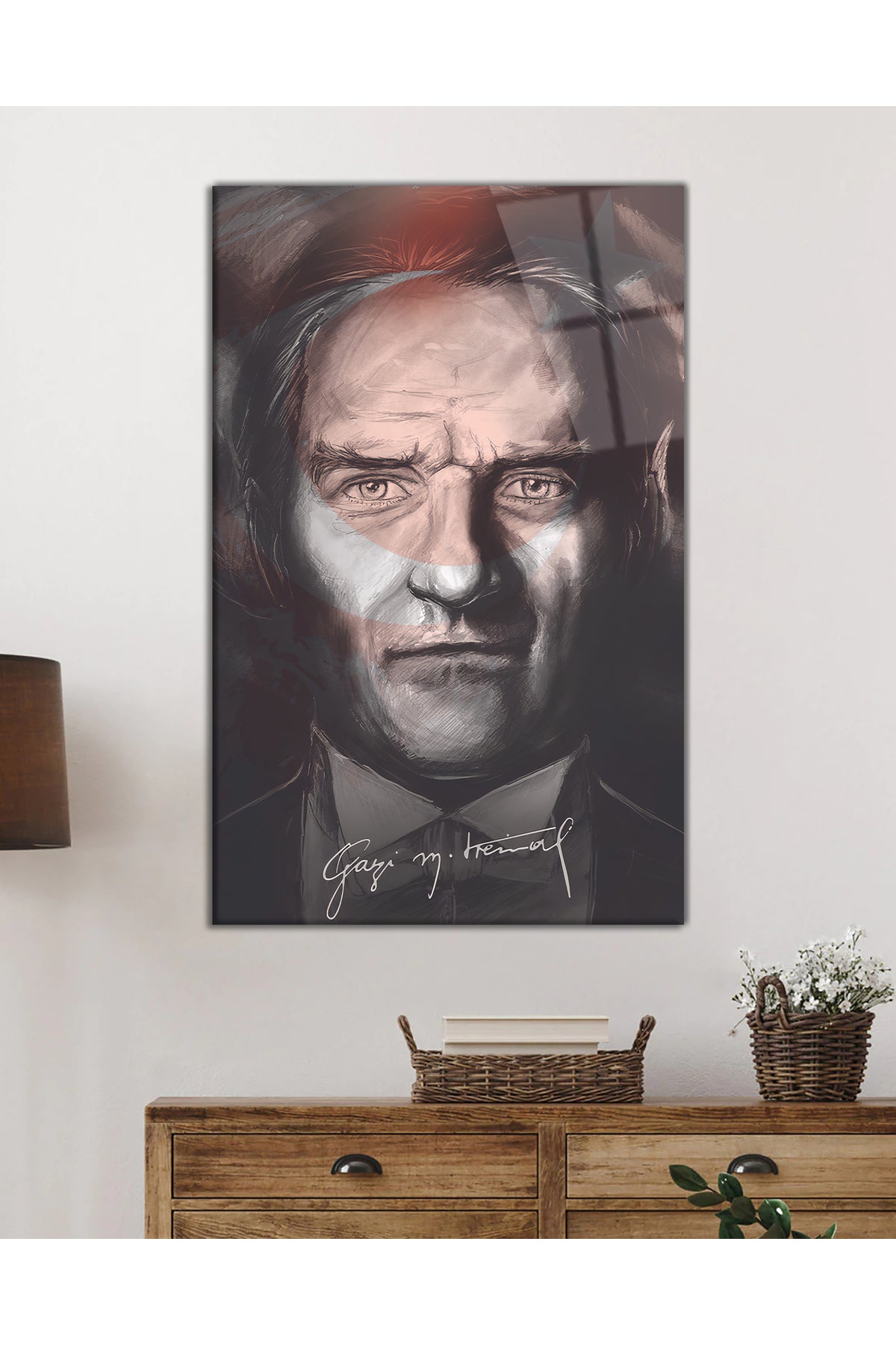 Gazi Mustafa Kemal Atatürk Cam Tablo, Ev Ofis ve Okul Duvar Dekoru, Hediyelik Büyük Temperli 4mm Cam