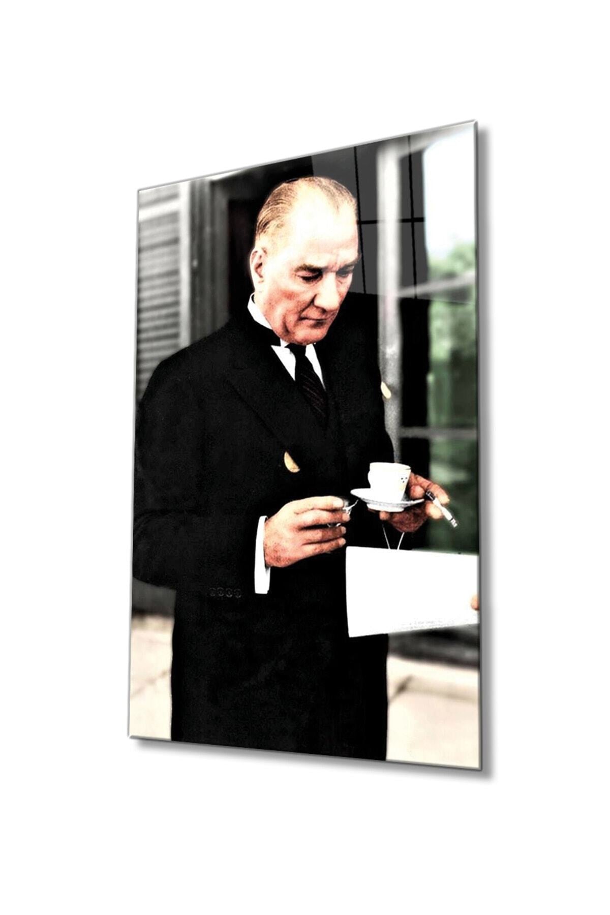 Mustafa Kemal Atatürk Portresi Cam Tablo, Ev, Ofis ve Okul Duvar Dekoru, Hediyelik, Temperli Cam