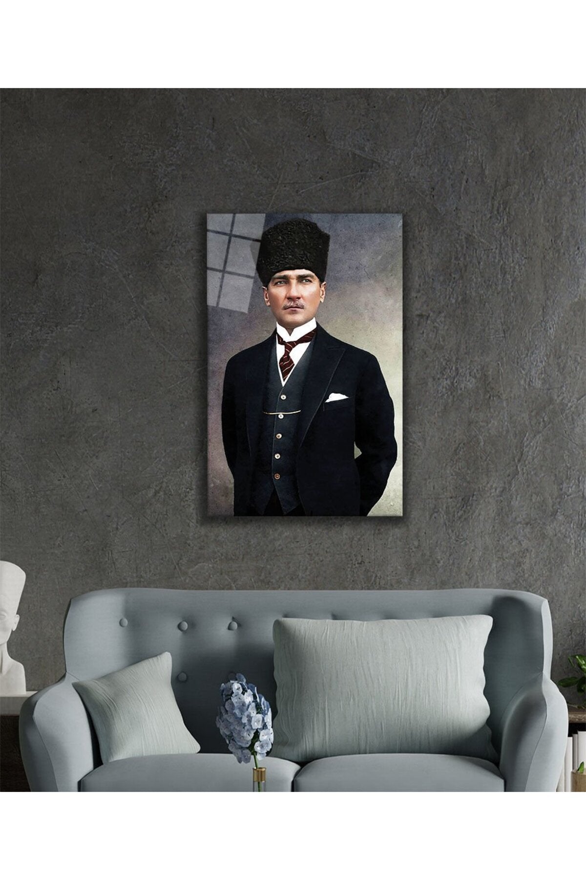 Mustafa Kemal Atatürk Portresi Cam Tablo, ATA, Ev Ofis ve Okul Duvar Dekoru, Hediyelik, Temperli Cam