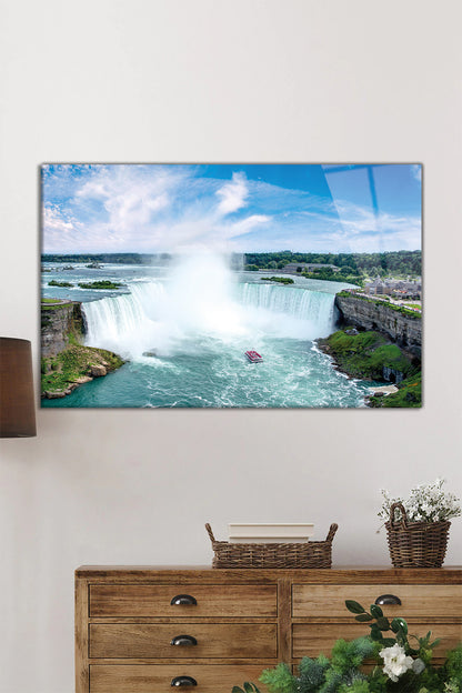 Büyük Niagara Şelalesi Manzarası Yatay Cam Tablo, Ev ve Ofis Duvar Dekoru, Lüks Hediyelik