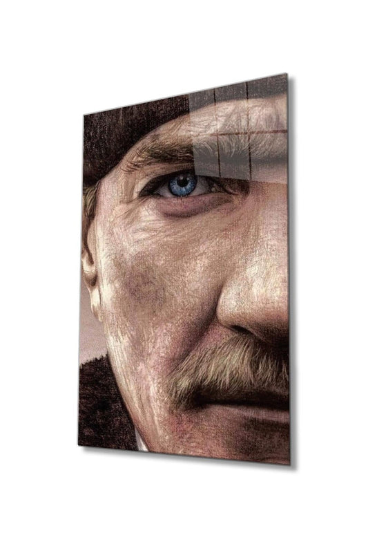 Mustafa Kemal Atatürk Portresi Cam Tablo, Ev, Ofis ve Okul Duvar Dekoru, Hediyelik, Temperli Cam