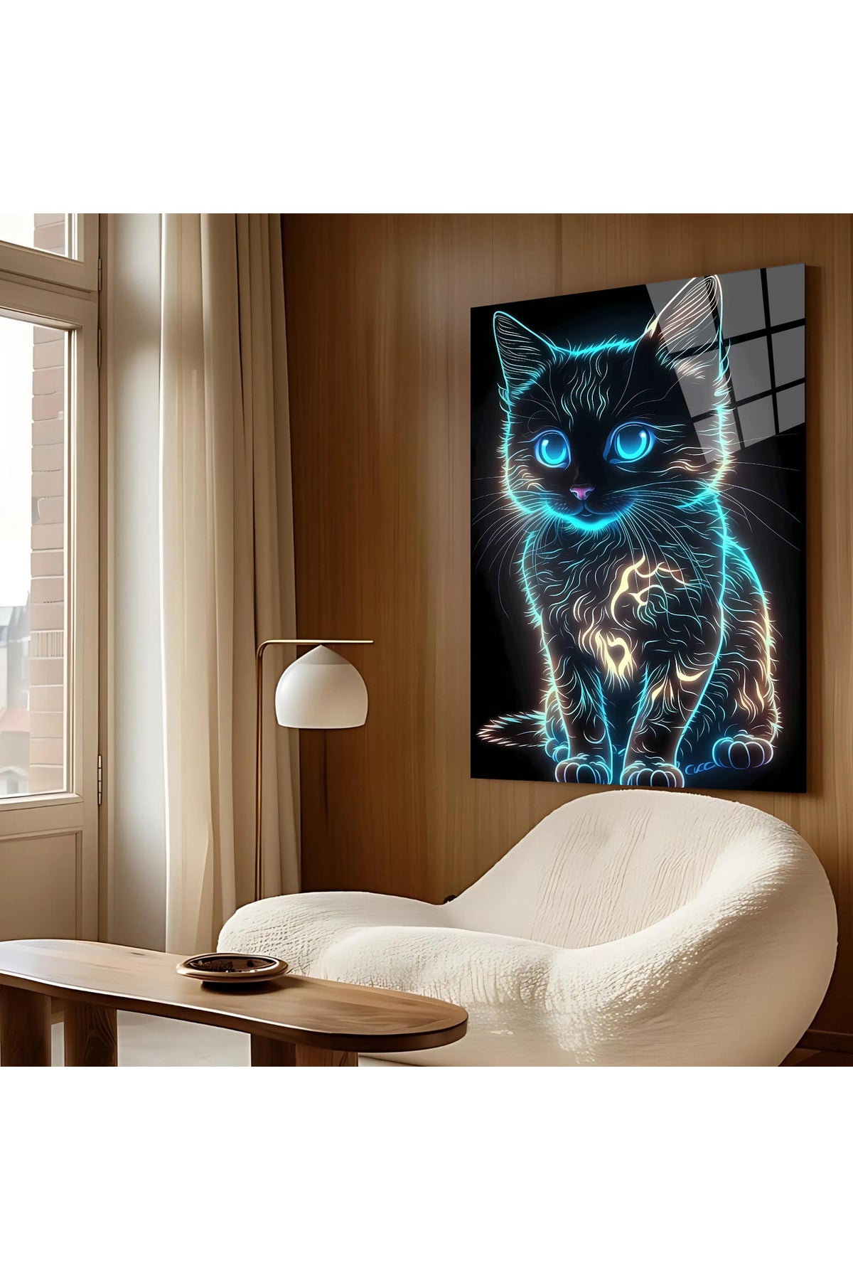Neon Glow Cam Tablo – Parlayan Kedi Figürü (Yüksek Çözünürlük)