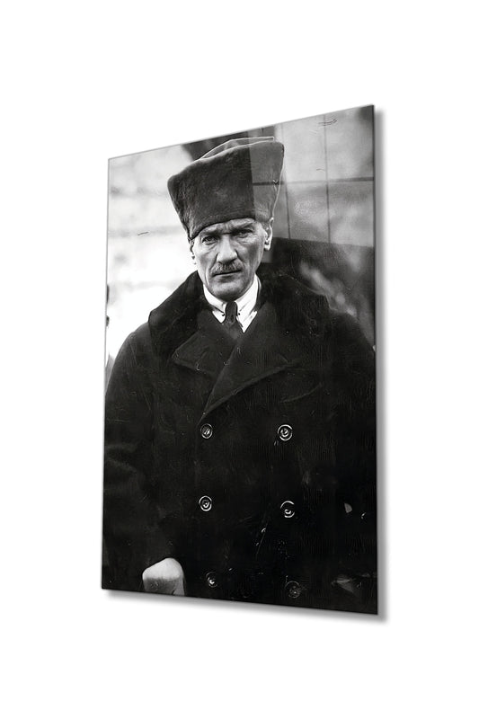Mustafa Kemal Atatürk Portresi Cam Tablo, Ev Ofis Okul Duvar Dekoru, Hediyelik, Uv Baskılı Temperli