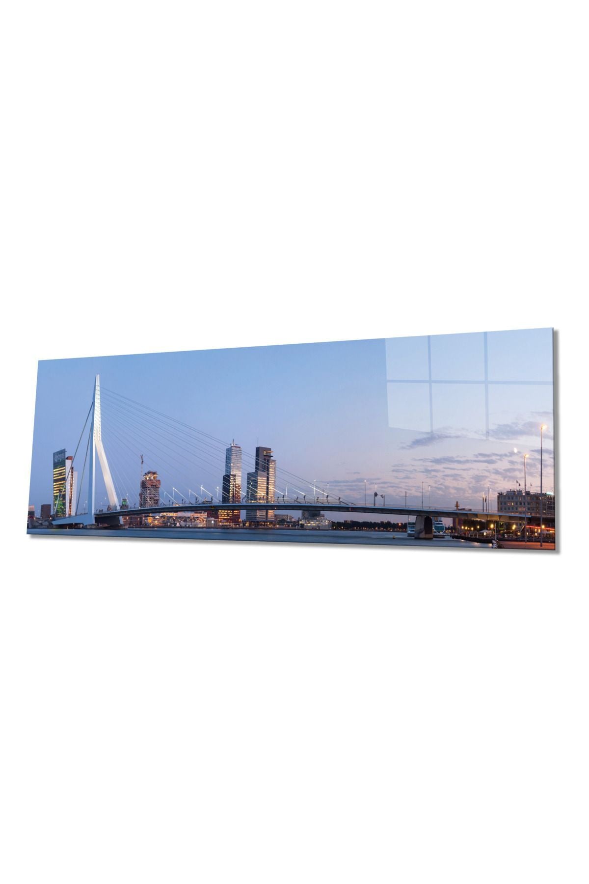 Hollanda Erasmus Köprüsü Panoramik Cam Tablo, Modern ve Şık Ev Ofis Duvar Dekoru, Hediyelik Temperli