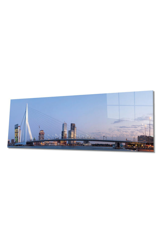 Hollanda Erasmus Köprüsü Panoramik Cam Tablo, Modern ve Şık Ev Ofis Duvar Dekoru, Hediyelik Temperli