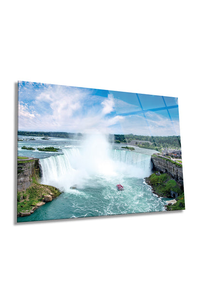 Büyük Niagara Şelalesi Manzarası Yatay Cam Tablo, Ev ve Ofis Duvar Dekoru, Lüks Hediyelik