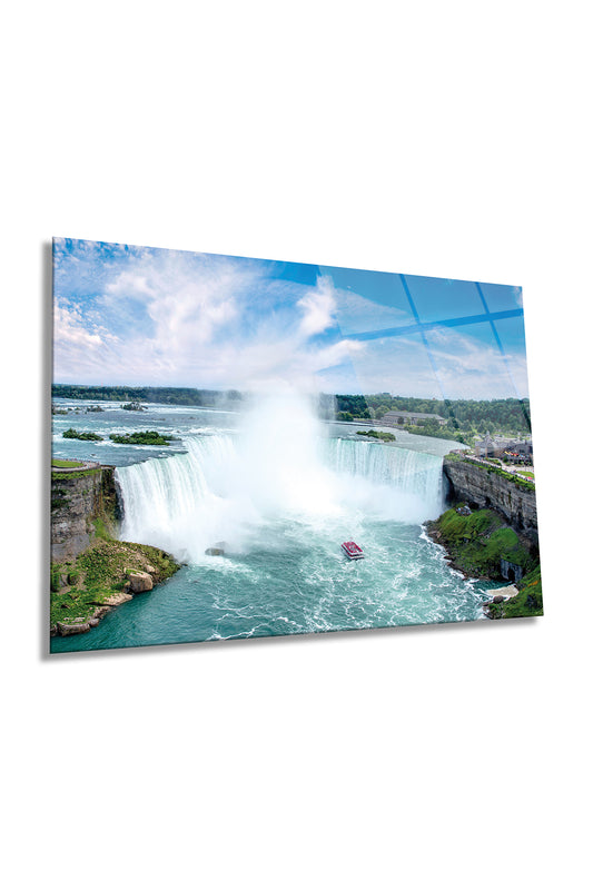 Büyük Niagara Şelalesi Manzarası Yatay Cam Tablo, Ev ve Ofis Duvar Dekoru, Lüks Hediyelik