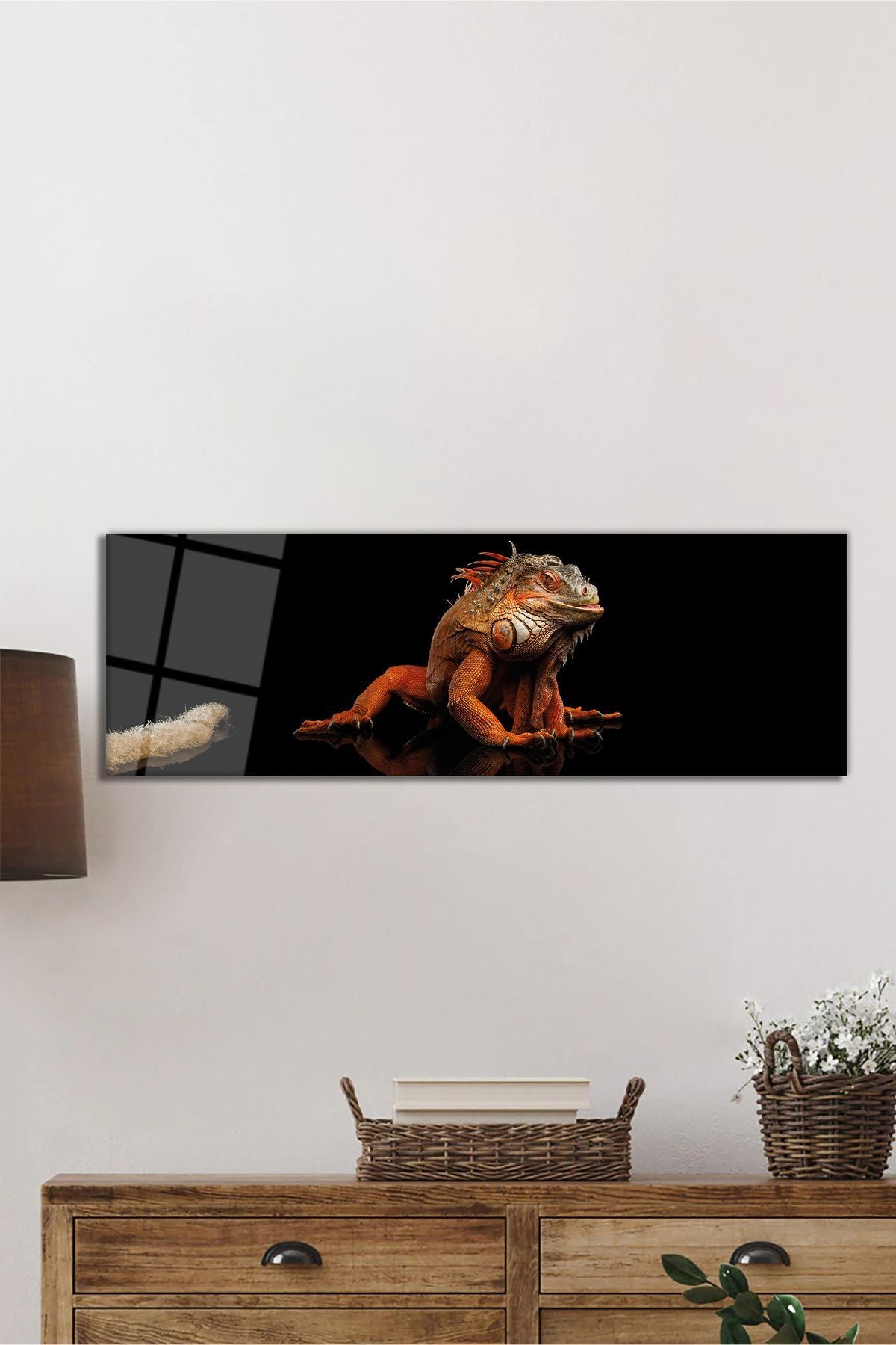 Komodo Ejderi Hayvan Portresi Panoramik Cam Tablo, Şık Ev Ofis Duvar Dekoru, Hediyelik Temperli Cam