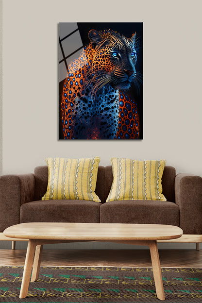 LEOPAR TEMALI CAM TABLO-MAVİ GÖZLÜ LEOPAR HAYVAN CAM TABLO-DEKORATİF DUVAR TABLOSU-EV HEDİYESİ-OFİS