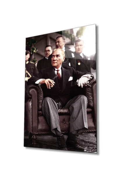 Mustafa Kemal Atatürk Portresi Cam Tablo, Ev, Ofis ve Okul Duvar Dekoru, Hediyelik, Temperli Cam