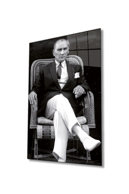 Mustafa Kemal Atatürk Portresi Cam Tablo, Ev, Ofis ve Okul Duvar Dekoru, Hediyelik, Temperli Cam