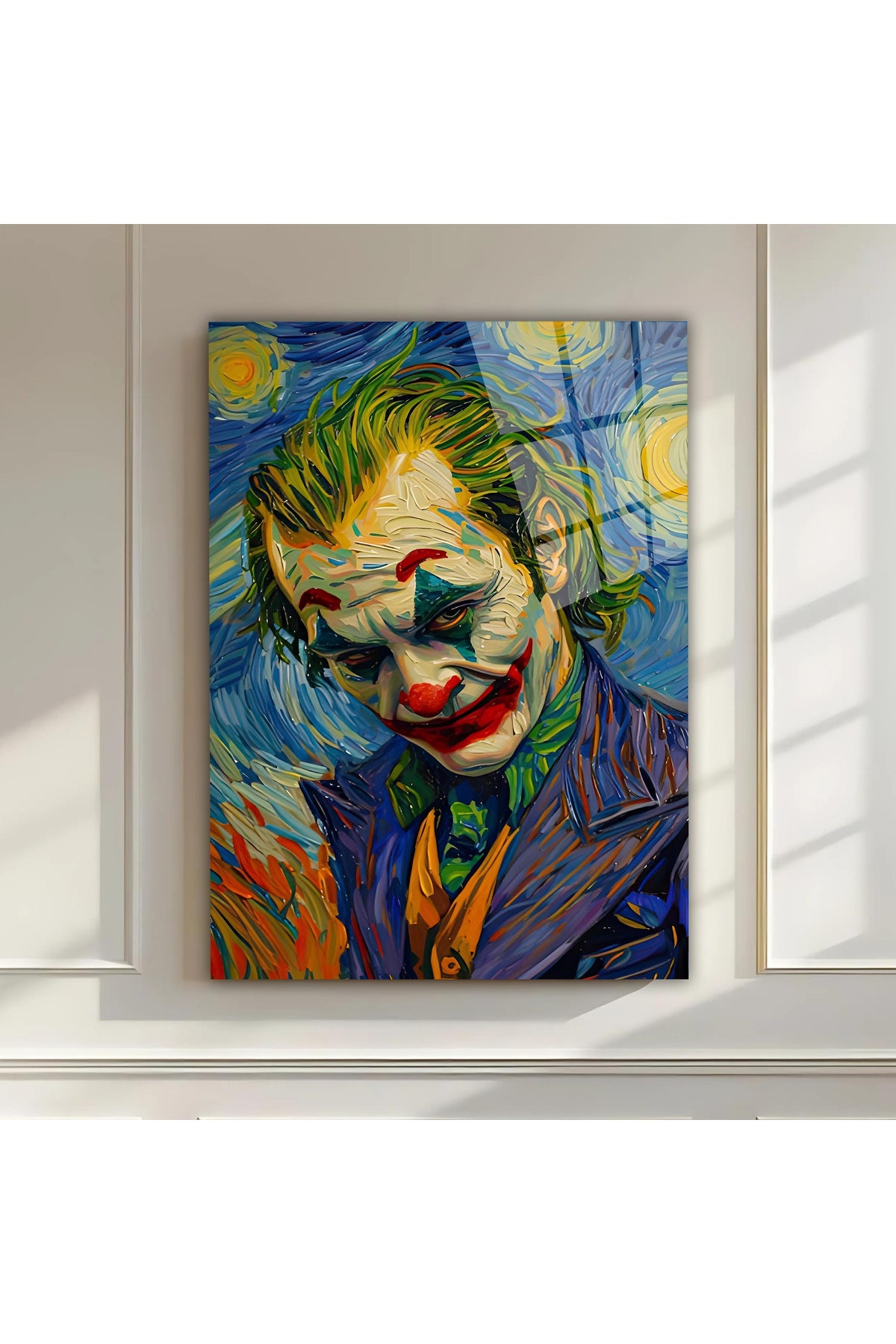 Joker Pop Art Yağlı Boya Efektli Cam Tablo – Dekoratif Duvar Sanatı
