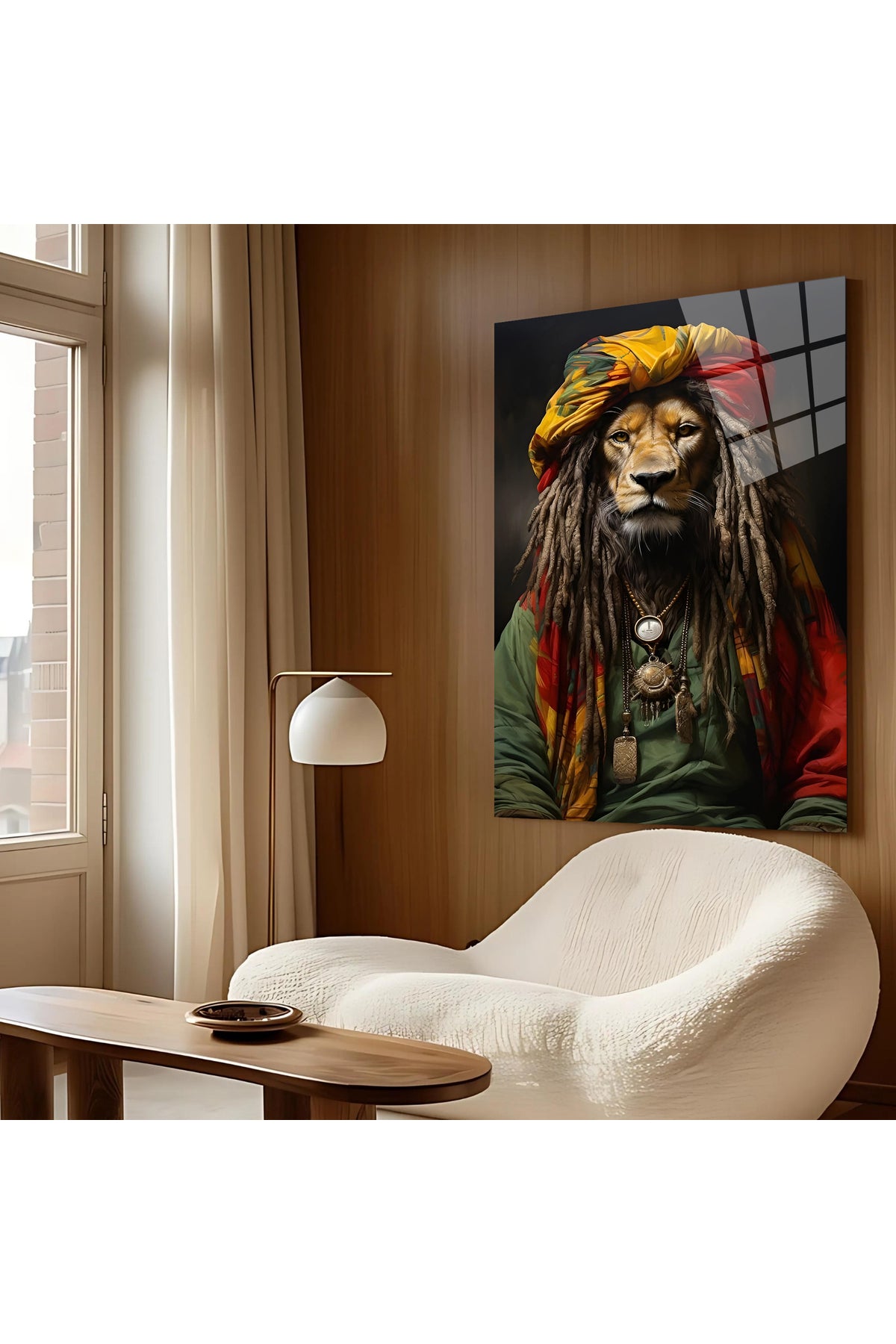 Reggae Stilli Aslan Cam Tablo – Dikkat Çekici Sanatsal Ev & Ofis Hediyesi