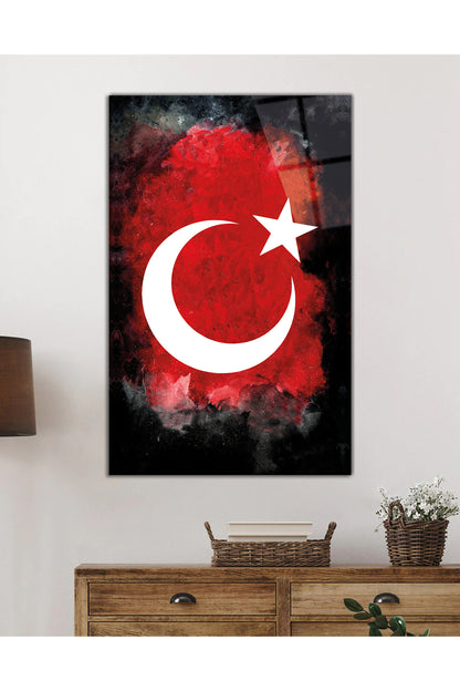 Ay ve Yıldız Türk Bayrağı Cam Tablo, Ev, Ofis Ve Okul Duvar Dekoru, Hediyelik Büyük Temperli Cam