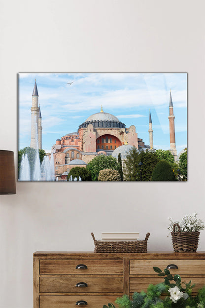 İstanbul Ayasofya Camii Yatay Cam Tablo, İslami, Ev ve Ofis Duvar Dekoru, Lüks Hediyelik