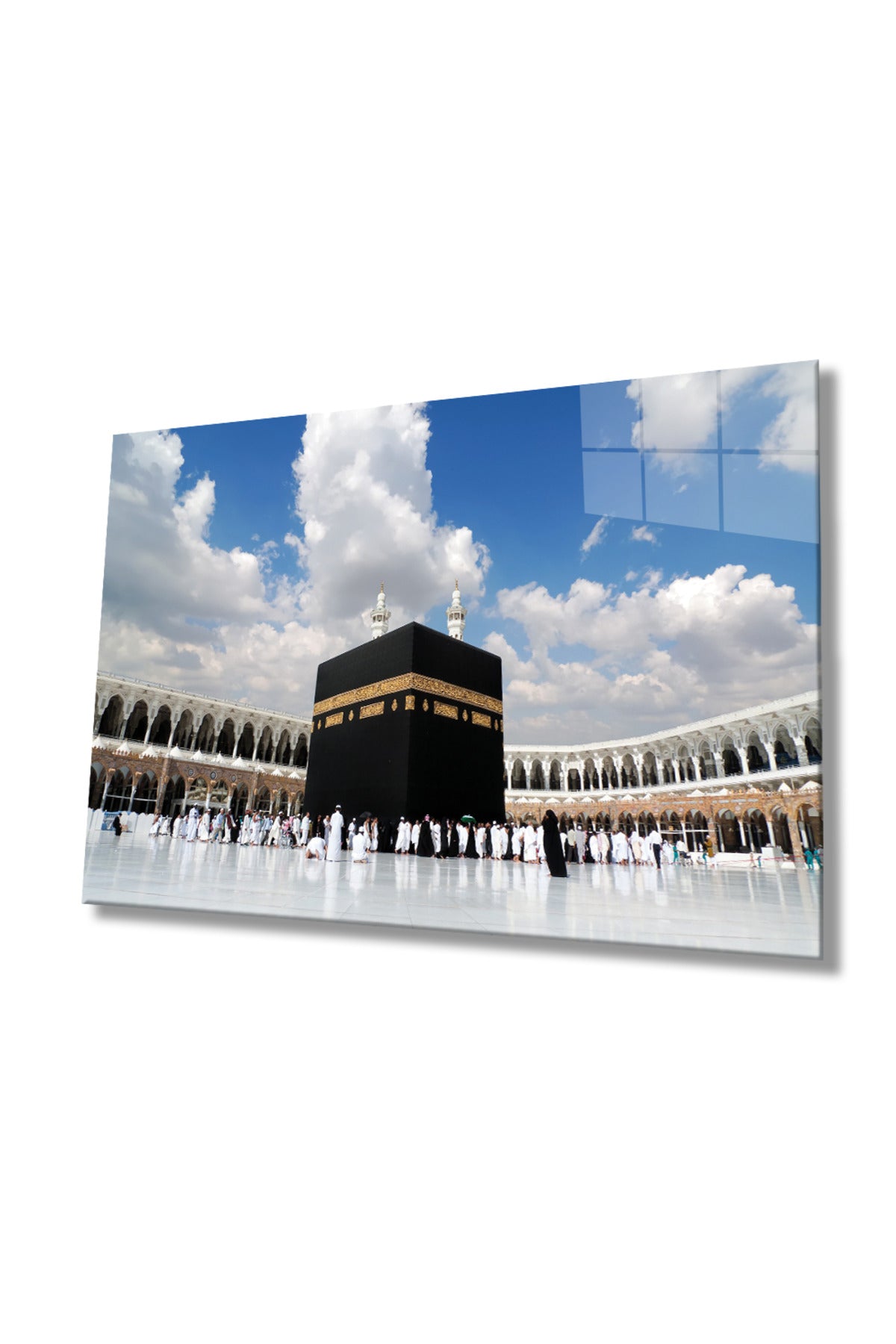 Kabe Manzarası Kutsal Topraklar Dini İslami Cam Tablo, Ev Ofis Duvar Dekoru, Hediyelik, Temperli Cam