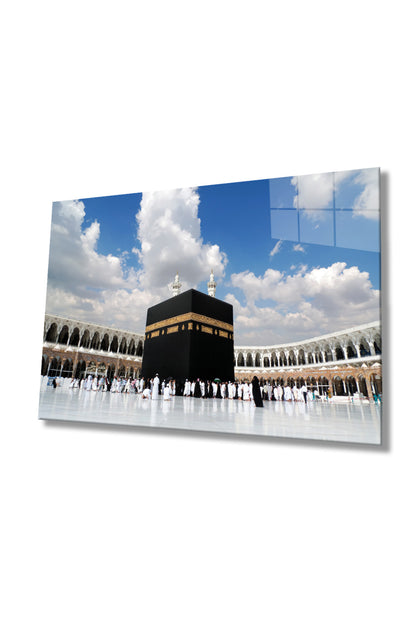 Kabe Manzarası Kutsal Topraklar Dini İslami Cam Tablo, Ev Ofis Duvar Dekoru, Hediyelik, Temperli Cam