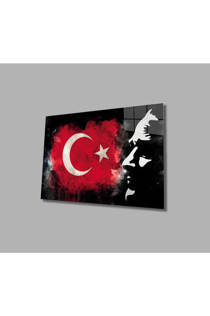 Mustafa Kemal Atatürk Türk Bayrağı Cam Tablo, Ev, Ofis Ve Okul Duvar Dekoru, Hediyelik, Temperli Cam