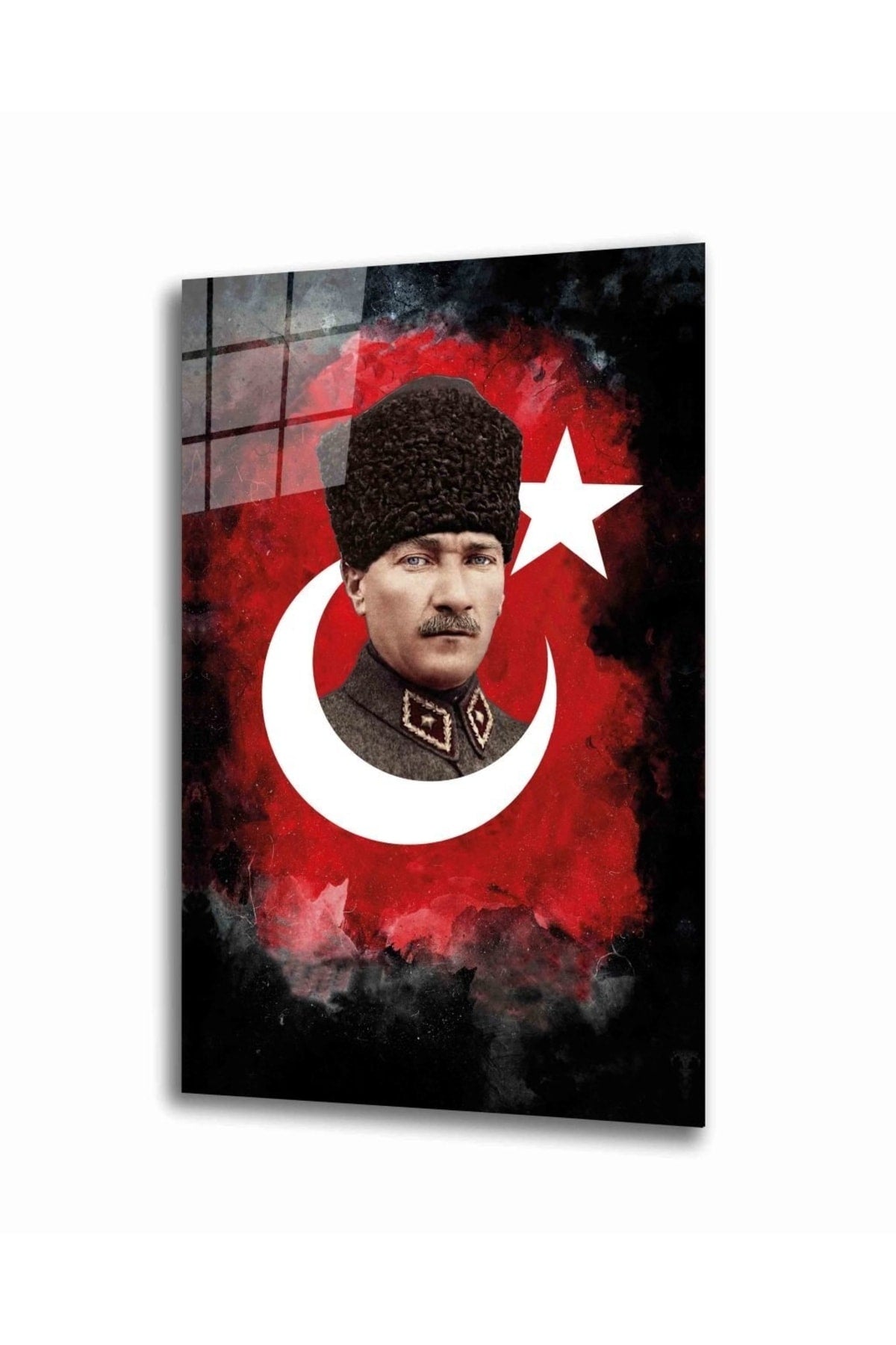 Mustafa Kemal Atatürk Portresi Cam Tablo, Ev, Ofis Ve Okul Duvar Dekoru, Hediyelik, Temperli Cam