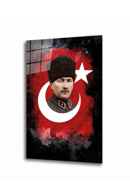 Mustafa Kemal Atatürk Portresi Cam Tablo, Ev, Ofis Ve Okul Duvar Dekoru, Hediyelik, Temperli Cam