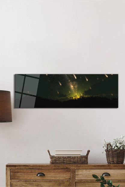 Kayan Yıldızlar ve Evren Panoramik Cam Tablo, Modern ve Şık Ev Ofis Duvar Dekoru, Hediyelik Temperli