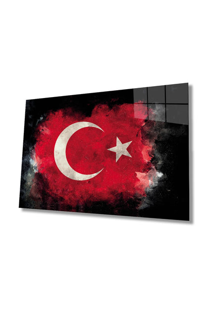 Siyah Fonlu Türk Bayrağı Cam Tablo, Ev, Ofis Ve Okul Duvar Dekoru, Hediyelik, Dayanıklı Temperli Cam