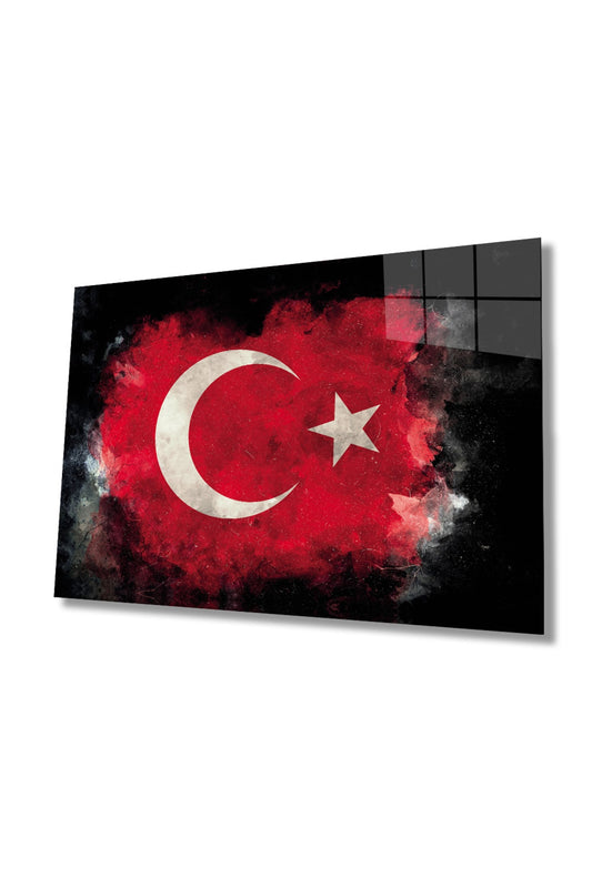 Siyah Fonlu Türk Bayrağı Cam Tablo, Ev, Ofis Ve Okul Duvar Dekoru, Hediyelik, Dayanıklı Temperli Cam