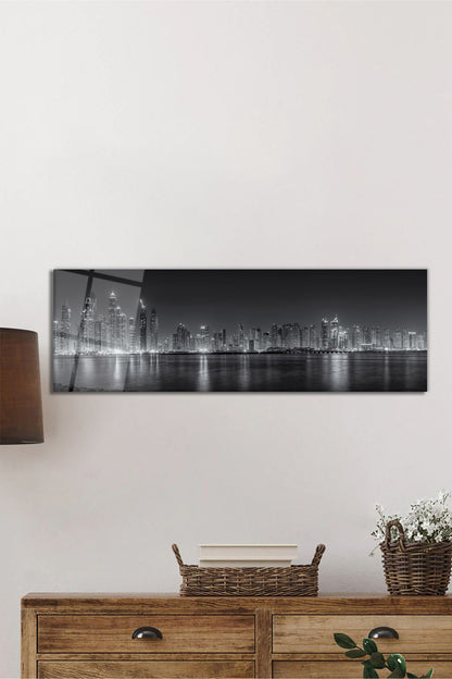 Şehir ve Işıkları Panoramik Cam Tablo, Modern Şık Ev Ofis Duvar Dekoru, Hediyelik Temperli Cam