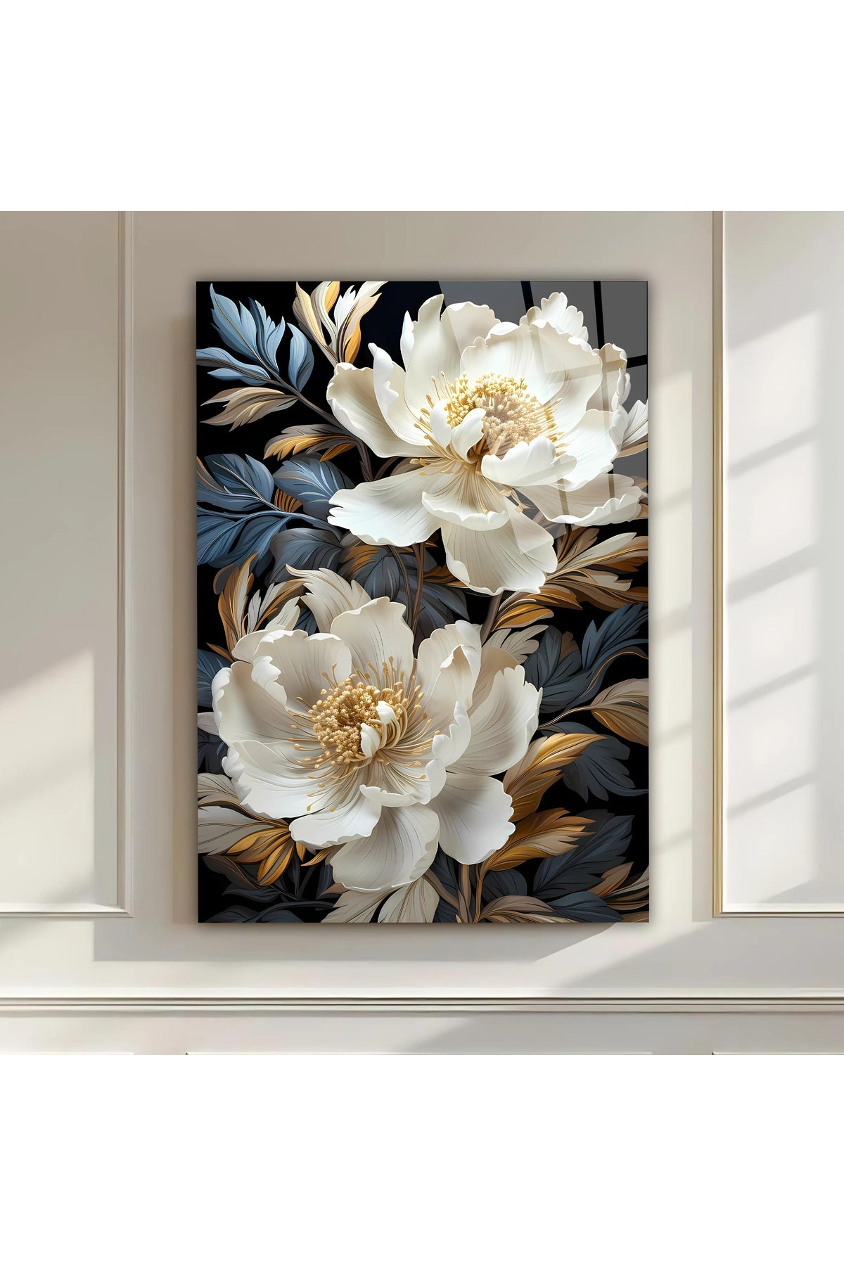 Luxury Floral Harmony – Dekoratif Cam Tablo