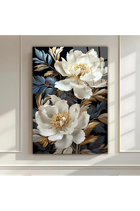 Luxury Floral Harmony – Dekoratif Cam Tablo
