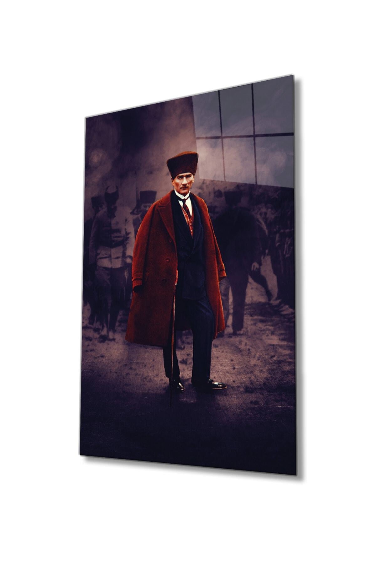 Mustafa Kemal Atatürk Portresi Cam Tablo, Ev, Ofis ve Okul Duvar Dekoru, Hediyelik, Temperli Cam