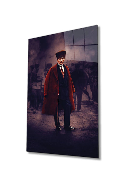 Mustafa Kemal Atatürk Portresi Cam Tablo, Ev, Ofis ve Okul Duvar Dekoru, Hediyelik, Temperli Cam