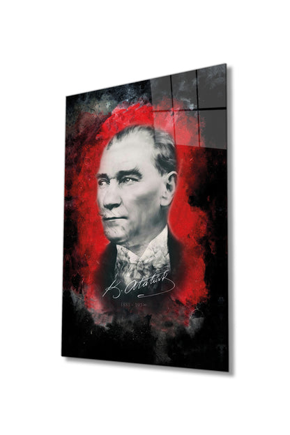 İmzalı Mustafa Kemal Atatürk Portresi Cam Tablo, Tasarım, Ev Ofis Okul Duvar Dekoru, Hediyelik