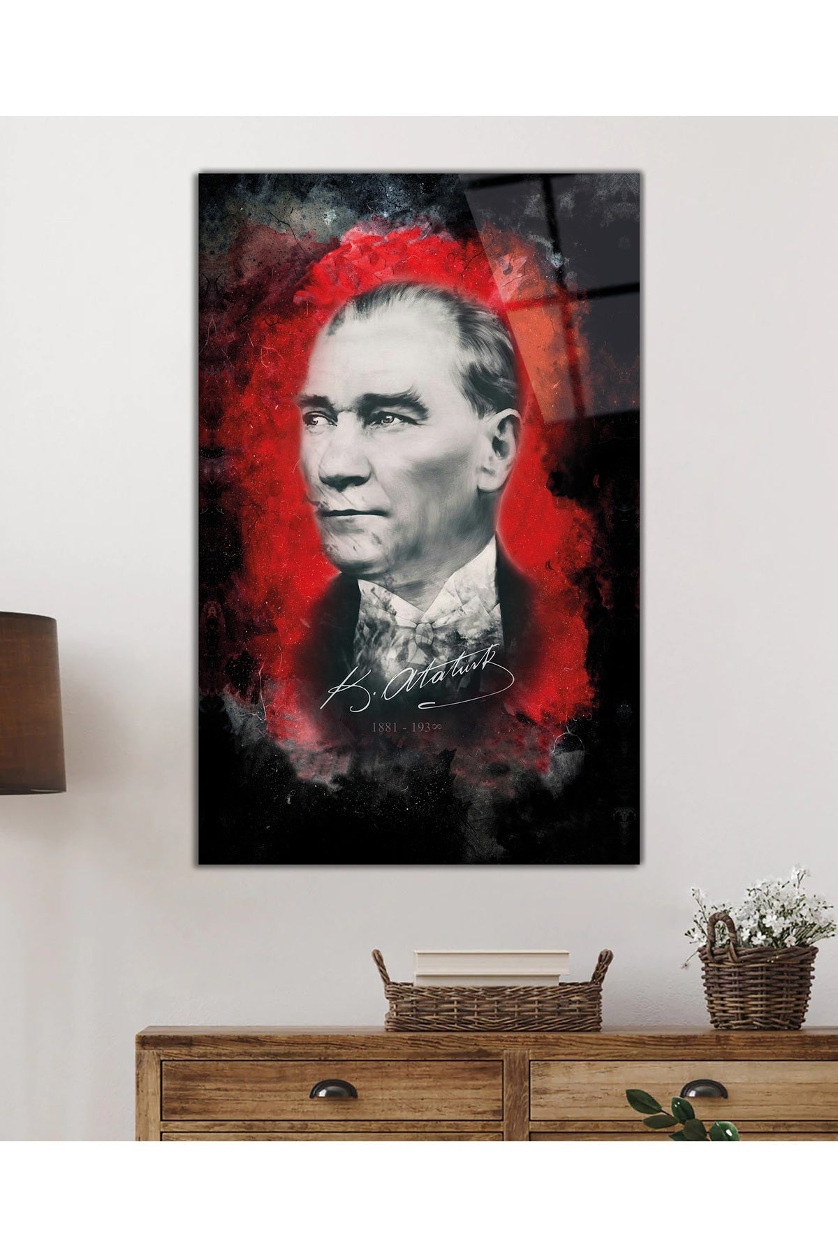 İmzalı Mustafa Kemal Atatürk Portresi Cam Tablo, Tasarım, Ev Ofis Okul Duvar Dekoru, Hediyelik