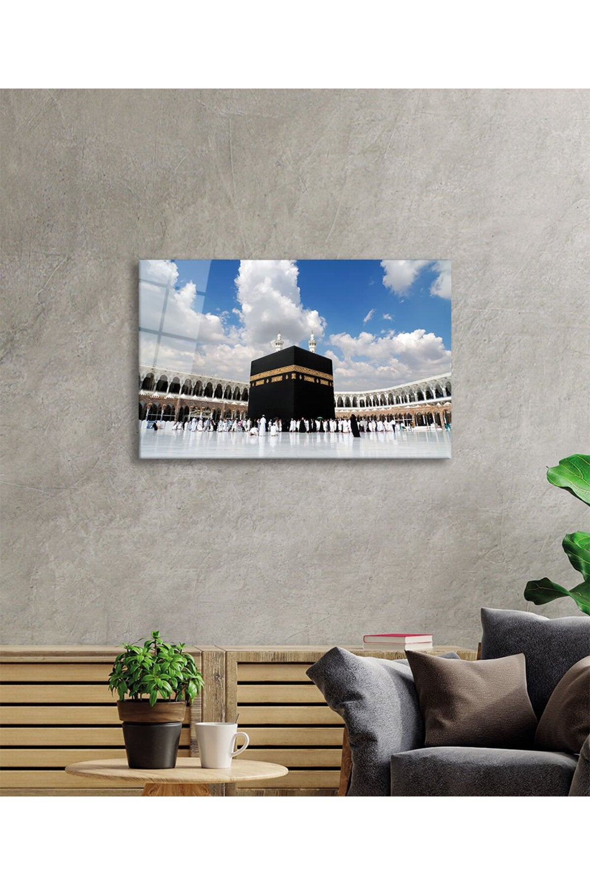 Kabe Manzarası Kutsal Topraklar Dini İslami Cam Tablo, Ev Ofis Duvar Dekoru, Hediyelik, Temperli Cam