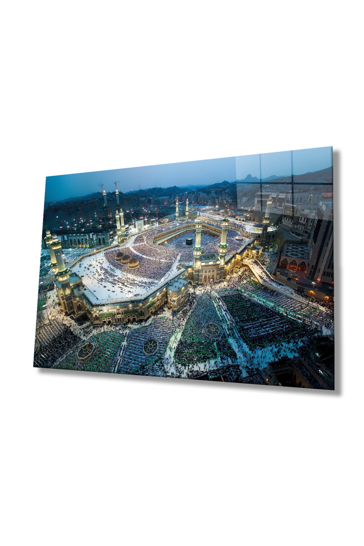 Kabe Manzarası Kutsal Topraklar Dini İslami Cam Tablo, Ev Ofis Duvar Dekoru, Hediyelik, Temperli Cam