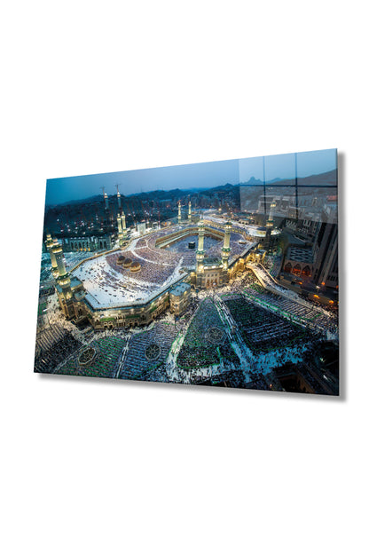 Kabe Manzarası Kutsal Topraklar Dini İslami Cam Tablo, Ev Ofis Duvar Dekoru, Hediyelik, Temperli Cam