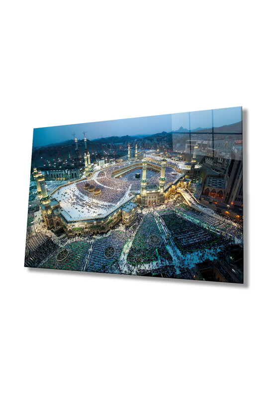 Kabe Manzarası Kutsal Topraklar Dini İslami Cam Tablo, Ev Ofis Duvar Dekoru, Hediyelik, Temperli Cam