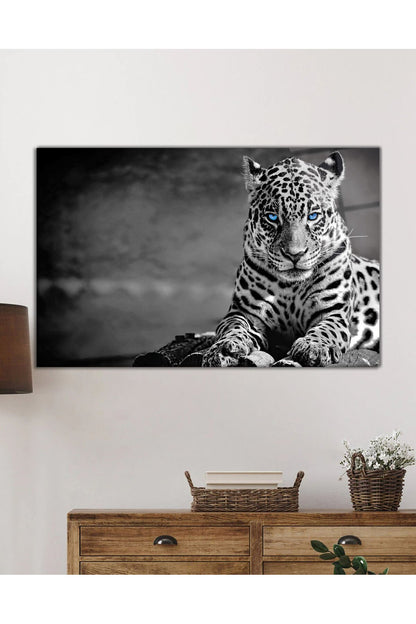 Vahşi Doğada Mavi Gözlü Jaguar Portresi Cam Tablo, Ev Ofis Duvar Dekoru, Hediyelik, Temperli Cam