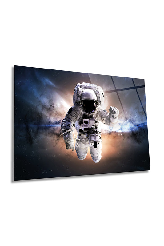 Uzayda Astronot Yatay Cam Tablo, Evren ve Galaksi, Ev ve Ofis Duvar Dekoru, Lüks Hediyelik