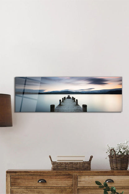 Deniz ve İskele Panoramik Cam Tablo, Modern Ev Ofis Duvar Dekoru, Hediyelik Dayanıklı Temperli Cam