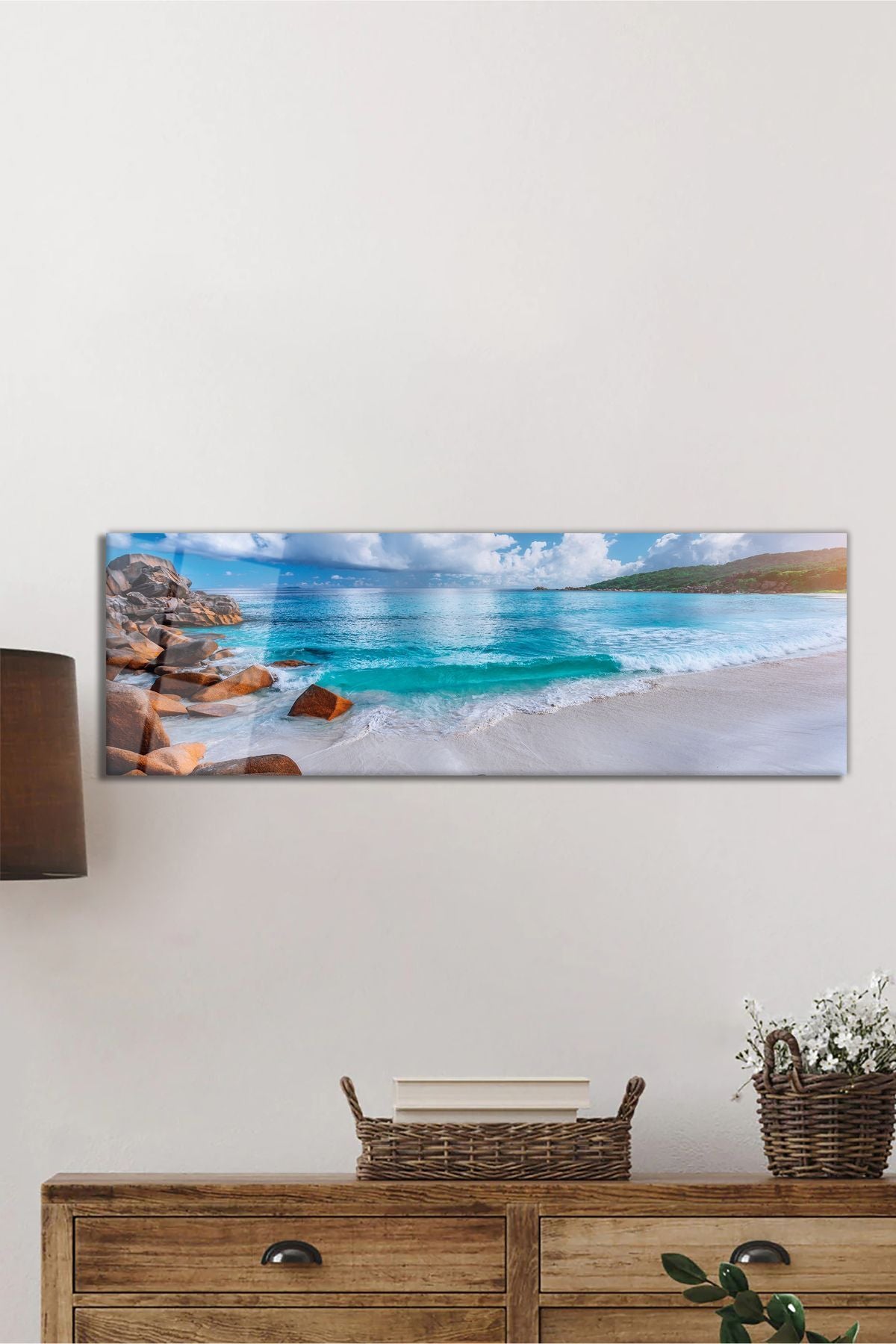 Dinlendirici Deniz ve Sahil Panoramik Cam Tablo, Modern Şık Ev Ofis Duvar Dekoru, Hediyelik Temperli