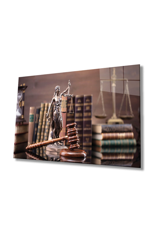 Themis Heykeli Cam Tablo, Avukat Savcı Hukuk Yargı Ofis Duvar Dekoru, Hediyelik, Temperli Cam